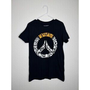 Women's Overwatch Black T Shirt Size M White Logo With Character Icon Sticker